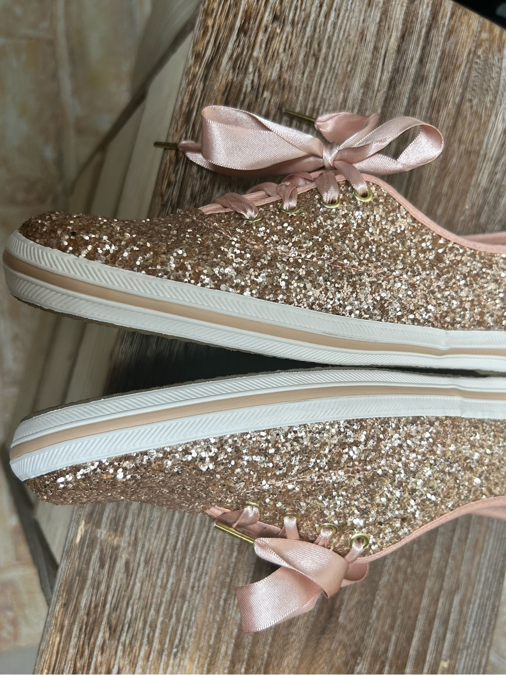 Keds x Kate Spade New York Champion Glitter Sneakers Rose Gold Size 6.5 #41 - Picture 8 of 10